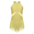 thumbnail image 2 of LiiYii Kids Girls Ballet Dance Latin Jazz Fringed Dress Sheer Mesh Keyhole Back Tassel Leotard Glittery Bodysuit Yellow 8, 2 of 6