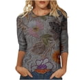 thumbnail image 2 of Ayolanni 3/4 Sleeve Womens Blouses Vintage Holiday Crew Neck Floral Blouse Tunic Plus Size Shirts Tops for Women Black L, 2 of 5