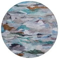 thumbnail image 2 of HomeRoots 603121 8 ft. Blue, Gray & Brown Round Abstract Washable Indoor & Outdoor Area Rug, 2 of 5