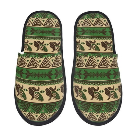 Balery Dark Green Vintage Corn Pattern Slient Indoor Furry Fleece Comfort House Shoes Soft Non-Slip Home Shoes Cotton slippers House Slippers-- Medium