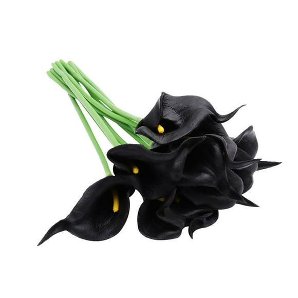 10pcs Mini Artificial Calla Lily Bridal Wedding Fake Flowers Party Decor Bouquet PU Real Touch Flower (Black)
