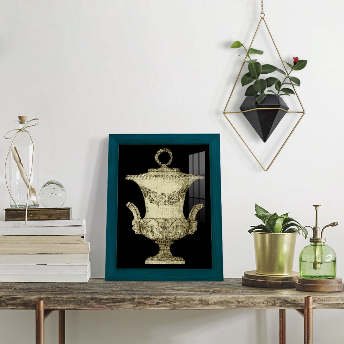 Garden Antiquities III -Framed Print w/glass-Ocean Blue