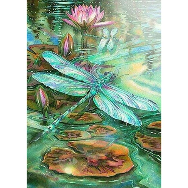 Kit Pintura Por Números Sobre Lienzo Arte Al Óleo Artesanal Imagen Libélula Del 50x70cm