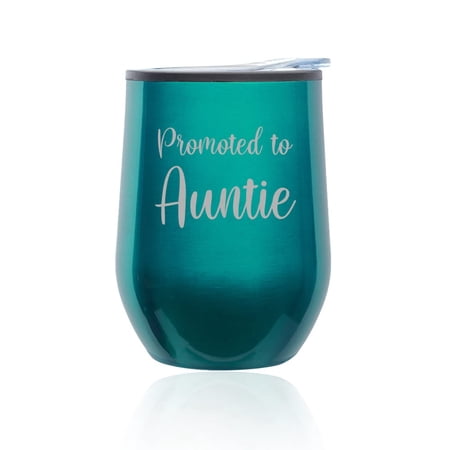 Stemless Wine Tumbler Coffee Travel Mug Glass with Lid Promoted To Auntie New Aunt Pregnancy Announcement (Turquoise Teal)
