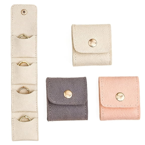 3 Pcs Mini PU Leather Travel Jewelry Bag, Portable Ring Organizer Cases, Travel Ring Pouches, Earring Holder for Necklace Bracelet, 2 x 1.8 in