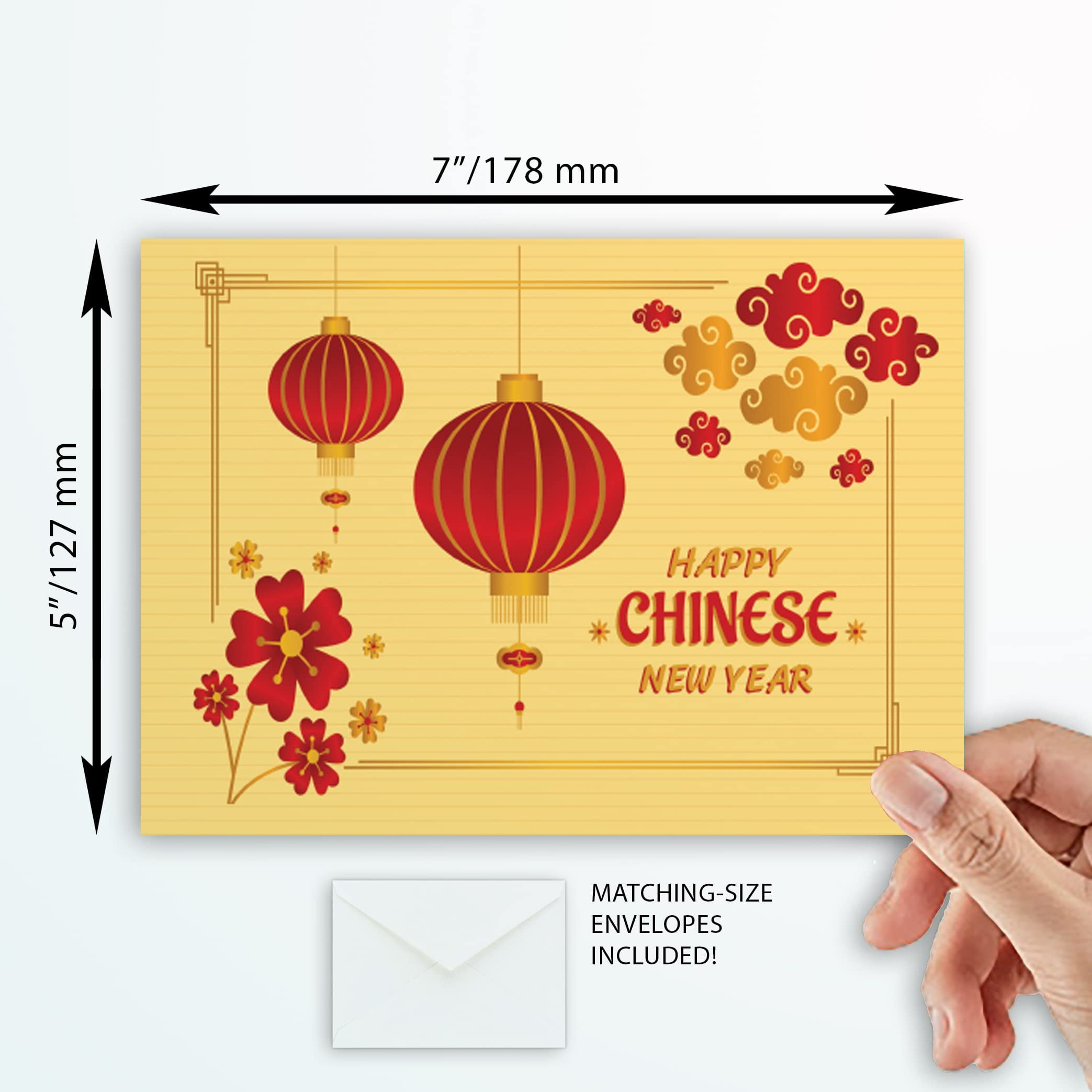 Lanterns and Flowers Chinese New Year Cards | 10 Pack Bulk Set (5x7)