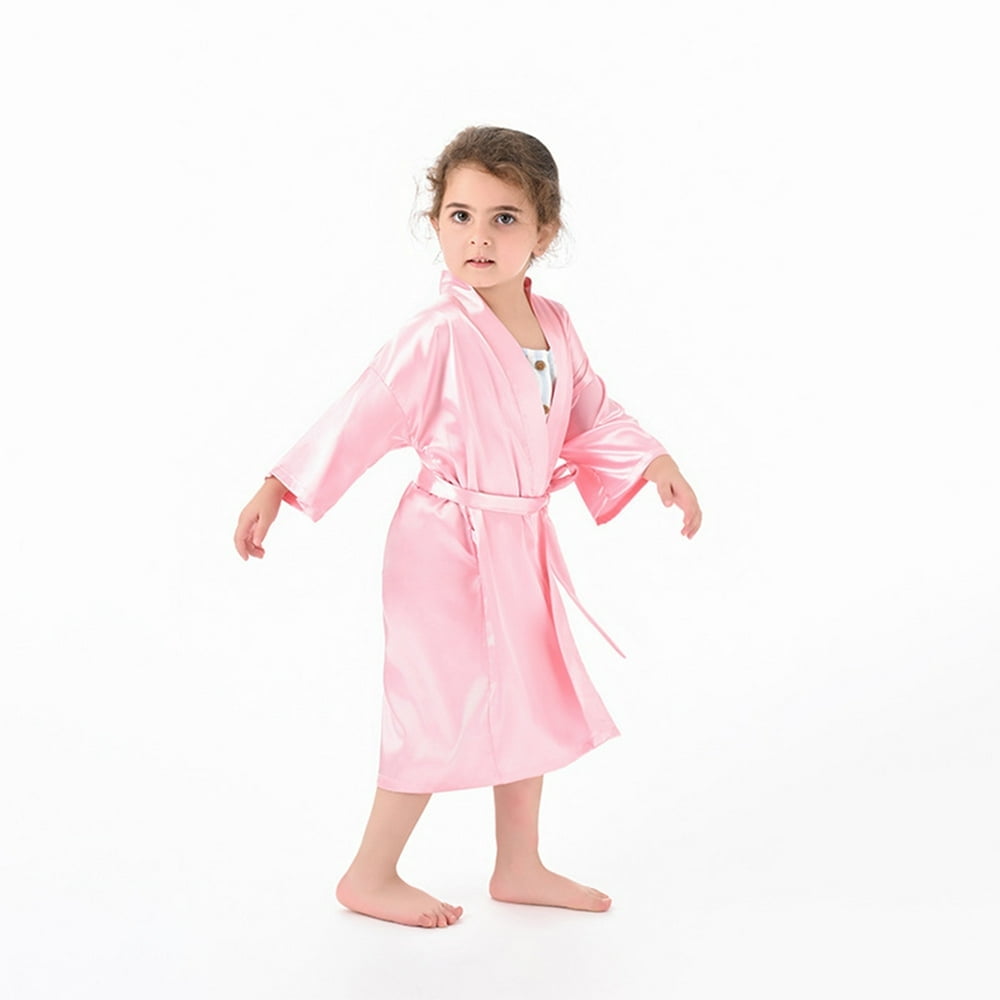 CNKOO 12M 8y Peignoir de Bain pour Filles pour les Tout Petits Pyjamas de Soie de Premiere Qualite Couleur Unie Doux Mariage Spa Peignoir Pyjamas 1 7y