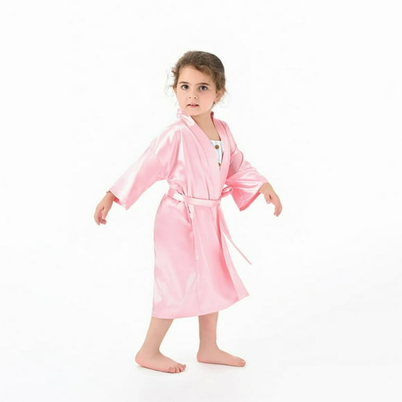 12M-8y Peignoir Filles pour les Tout-Petits Premium Pyjama de Soie Couleur Unie Doux Mariage Spa Pyjama Peignoir 1-7y
