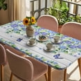 thumbnail image 3 of Purple Hydrangea Table Cloths for 4 Foot Rectangle Tables, Spring Eucalyptus Butterfly Grey Wooden Patio Waterproof Elastic Fitted Tablecloths, Washable Rectangular Table Cover for Camping, 3 of 8