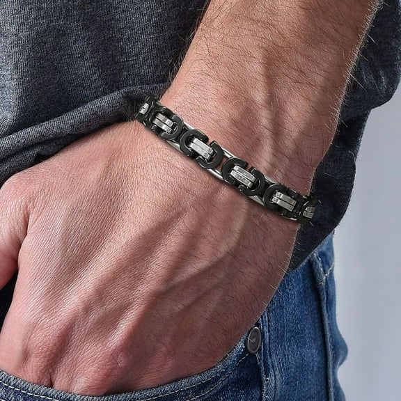 Two Tone Byzantine Bracelets for Men Boys,8.5mm 14K White Gold Braided Link Wristband,Stylish Jewelry Gift for Him