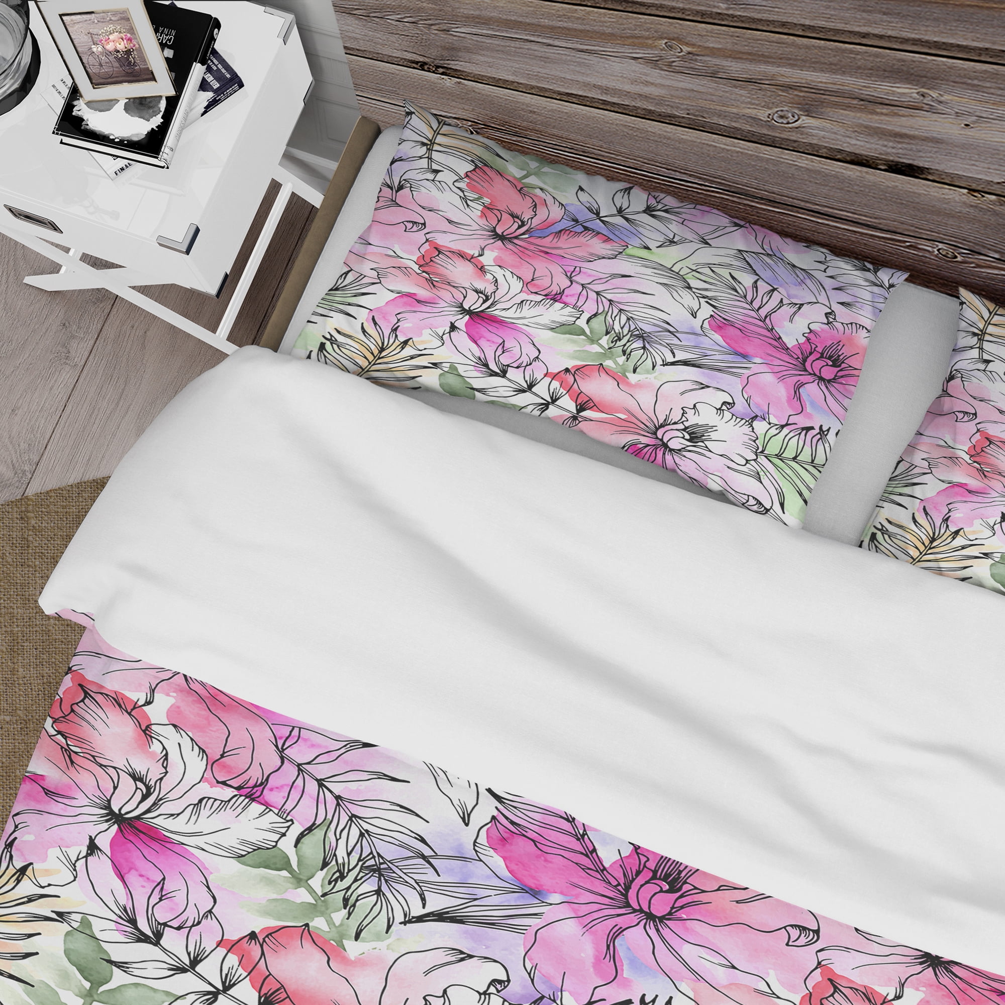 Designart 'Illustration of Tropical Flowers' Floral Duvet Cover Set