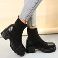 thumbnail image 2 of NECHOLOGY Botas Mujer Zapatos Botines para mujer Botas de moda de tacón grueso de cabeza redonda de punto de cuero de Color sólido de estilo británico a la moda para mujer (Black, 7.5), 2 of 7