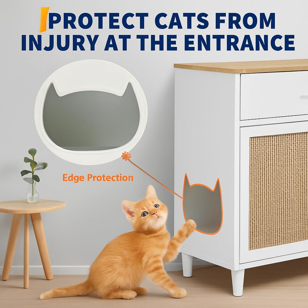 Hidden Cat Litter Box Furniture with Storage Drawer, Wood Cats Litter Enclosure Cabinet with 2 Sisal Doors, Hidden Enclosed Kitty Litter Box Cabinet Dog Proof for Living Room White