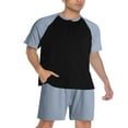 thumbnail image 1 of 2 Pcs Mens Summer Pajamas Sets Stylish Contrast Color Short-sleeved Tops and Solid Color Shorts Home Clothes, 1 of 6