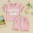 thumbnail image 2 of THDHVS Girls Summer Outfits,Summer Casual 2 Piece Sets for Kids,Girls 2 Piece Outfits Short Sleeve T Shirt and Drawstring Shorts Summer Clothing Sets Pink 3-6 Months, 2 of 7