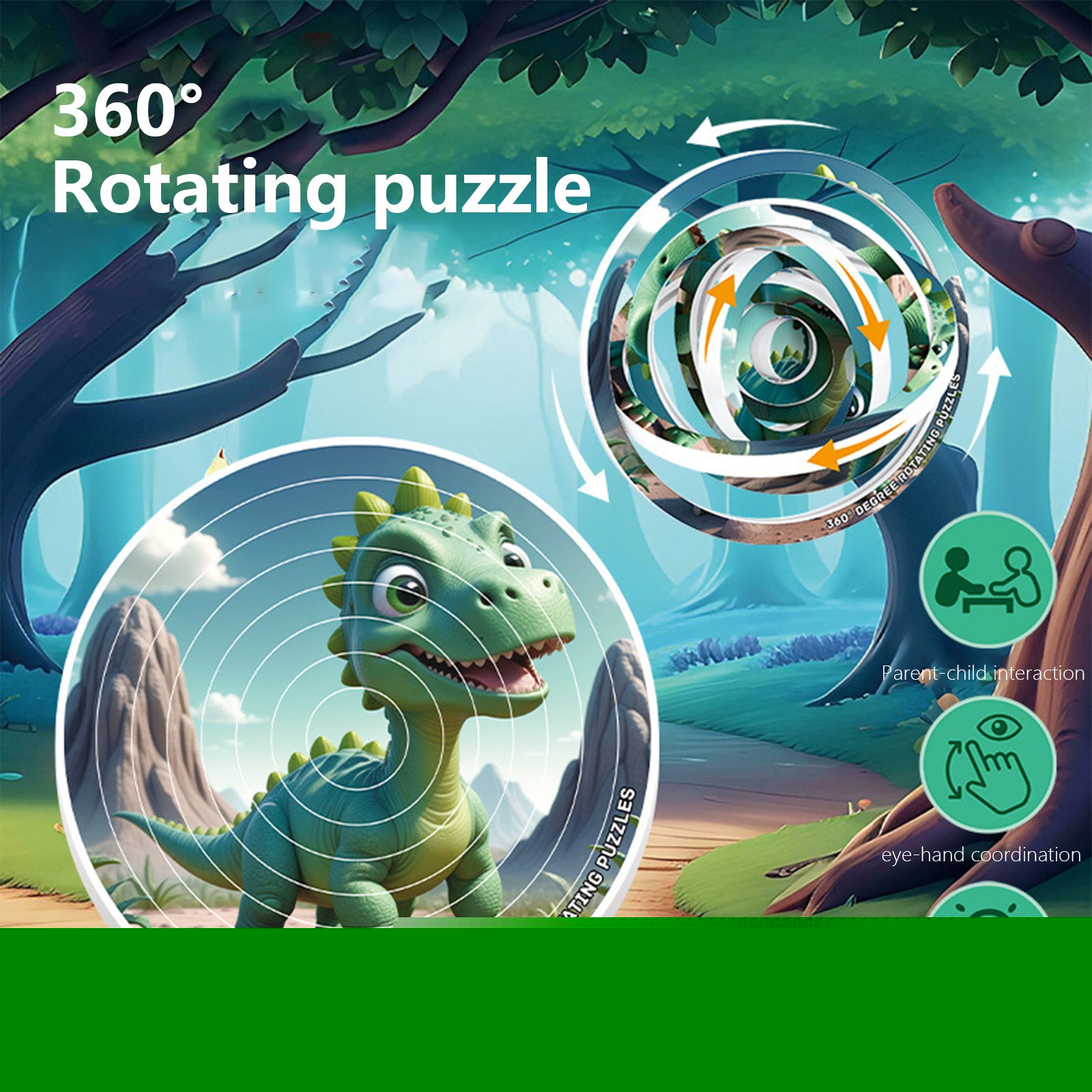 B 360 Degree Rotating Dinosaur Puzzle Toy Double Sided Gyroscope Educational Brain Teaser For Kids 8 Rotatable Rings Spatial Perception Training 4.96X4.17X0.39 Inches