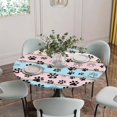 thumbnail image 5 of Pink Blue Paw Print Round Tablecloth for 55-60 Inch Tables,Fitted Table Cover with Elastic Edge,Vintage Farmhouse Rustic Wooden Grain Waterproof Outdoor Table Cloth Protector for Patio Garden Dinner, 5 of 9