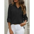 thumbnail image 3 of Women Linen Button Down Shirts Long Sleeve Blouse Casual Work Office Shirt Tunic Tops Black XXL, 3 of 8