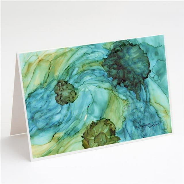 Abstrait en Fleurs de Sarcelle Cartes de Voeux et Enveloppes - Pack de 8