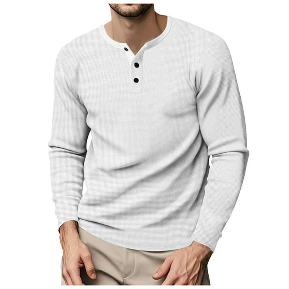 Zylarhe Men T Shirts European Solid Color Button Open Neck Business Men Loose Trendy Comfortable Sports Long Sleeved T Shirt T Shirt