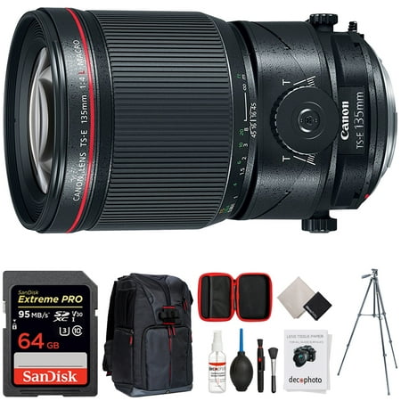 Canon 135mm f/4L Fixed Prime MACRO DSLR Camera Full Frame Lens (2275C002) w/ 64GB Accessory Bundle Includes, 64GB Memory Card, Photo Camera Sling Backpack, 60