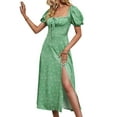 thumbnail image 3 of Coduop Women Floral Boho Dress Short Sleeve Ruffle Summer Split Swing Maxi Dresses, 3 of 9