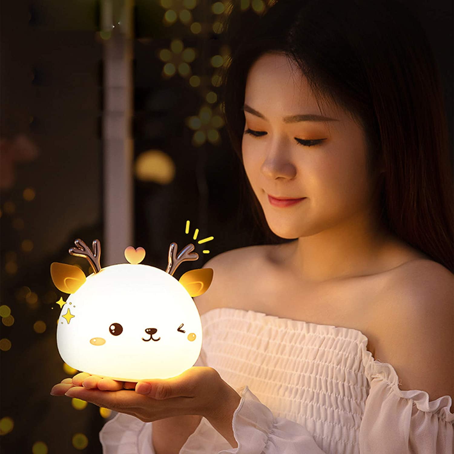Deer LED Night Light - 7 Light Colors - Soft Touch Silicone - for Kids Baby Bedroom (USB Rechargeable)