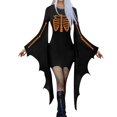 thumbnail image 1 of Vestido de disfraz de esqueleto gótico para mujer con mangas de alas de murciélago para fiestas de Halloween y eventos de cosplay, 1 of 4