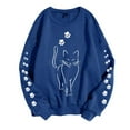 thumbnail image 4 of Fall Sweatshirts for Women Cute Cartoon Cat Print Long Sleeve Crew Neck Casual Trendy Clothes 2025 Blue, 4 of 5