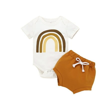 

QIPOPIQ Girls Outfits Clearance Newborn Infant Baby Girls Short Sleeve Romper Bodytsuit+Solid Color Shorts Set