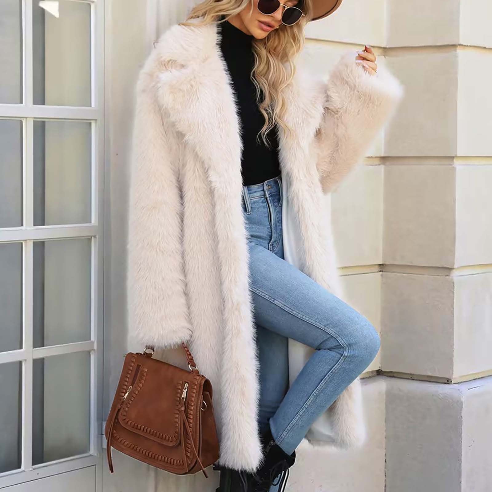 Xdegoge Women's Shaggy Faux Fur Warm Maxi Overcoat Outwear Casual