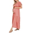 thumbnail image 3 of FOCUSNORM Robe de Maternité pour Femmes Été à Manches Courtes Col en V Unie Ample Évasée Robes Robe de Grossesse, 3 of 8