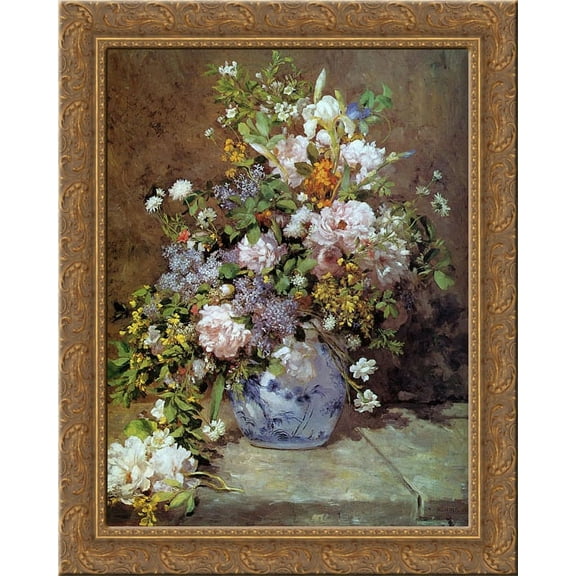 Spring Bouquet 20x24 Gold Ornate Wood Framed Canvas Art by Renoir, Pierre Auguste