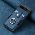 thumbnail image 4 of Compatible with Google Pixel 6, Classic Card Slots 360 Rotating Finger Ring Kickstand PU Leather + TPU Frame Magnetic Closure Back Case Cover for Google Pixel 6, Blue, 4 of 8