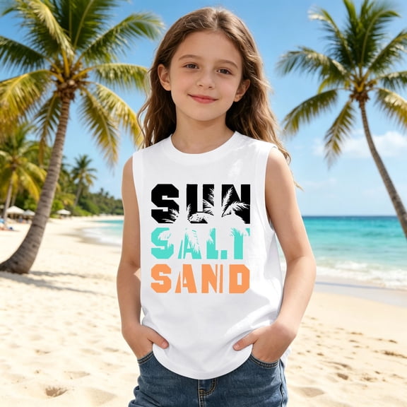Kids Tank Top Sleeveless Beach Tee Graphic Tank Top Summer Tops Casual Workout Top Size 2-15 Years