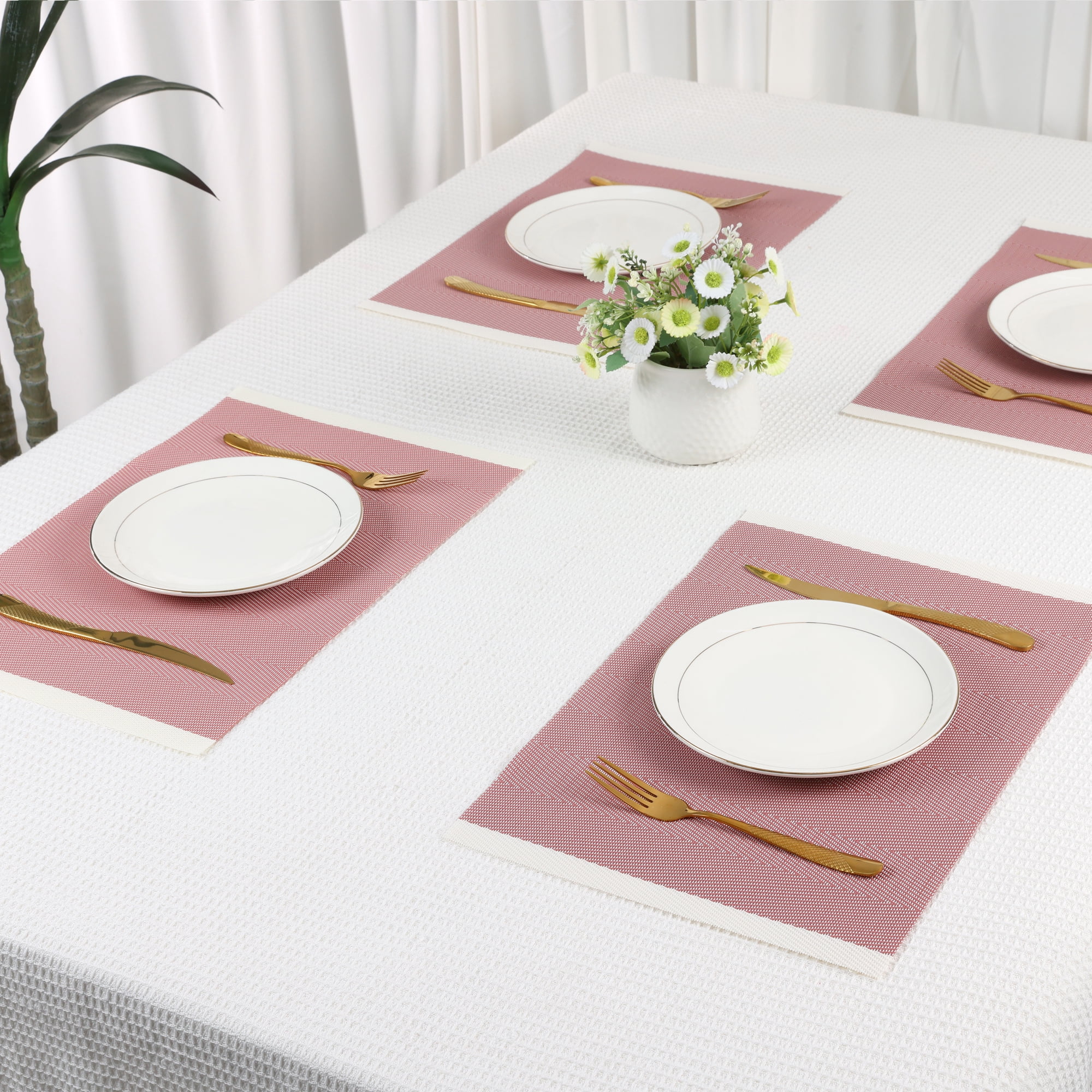 Unique Bargains Set of 6 Placemats for Kitchen Dining Table Decor Washable Pink