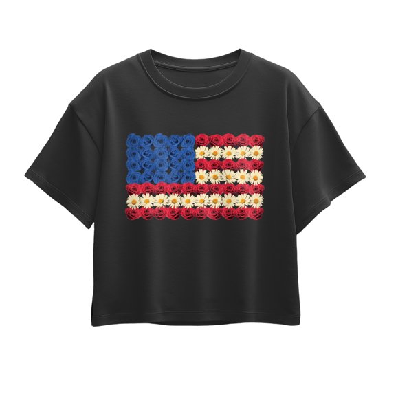 Instant Message - Flower USA Flag Short Sleeve Boxy Graphic T-Shirt