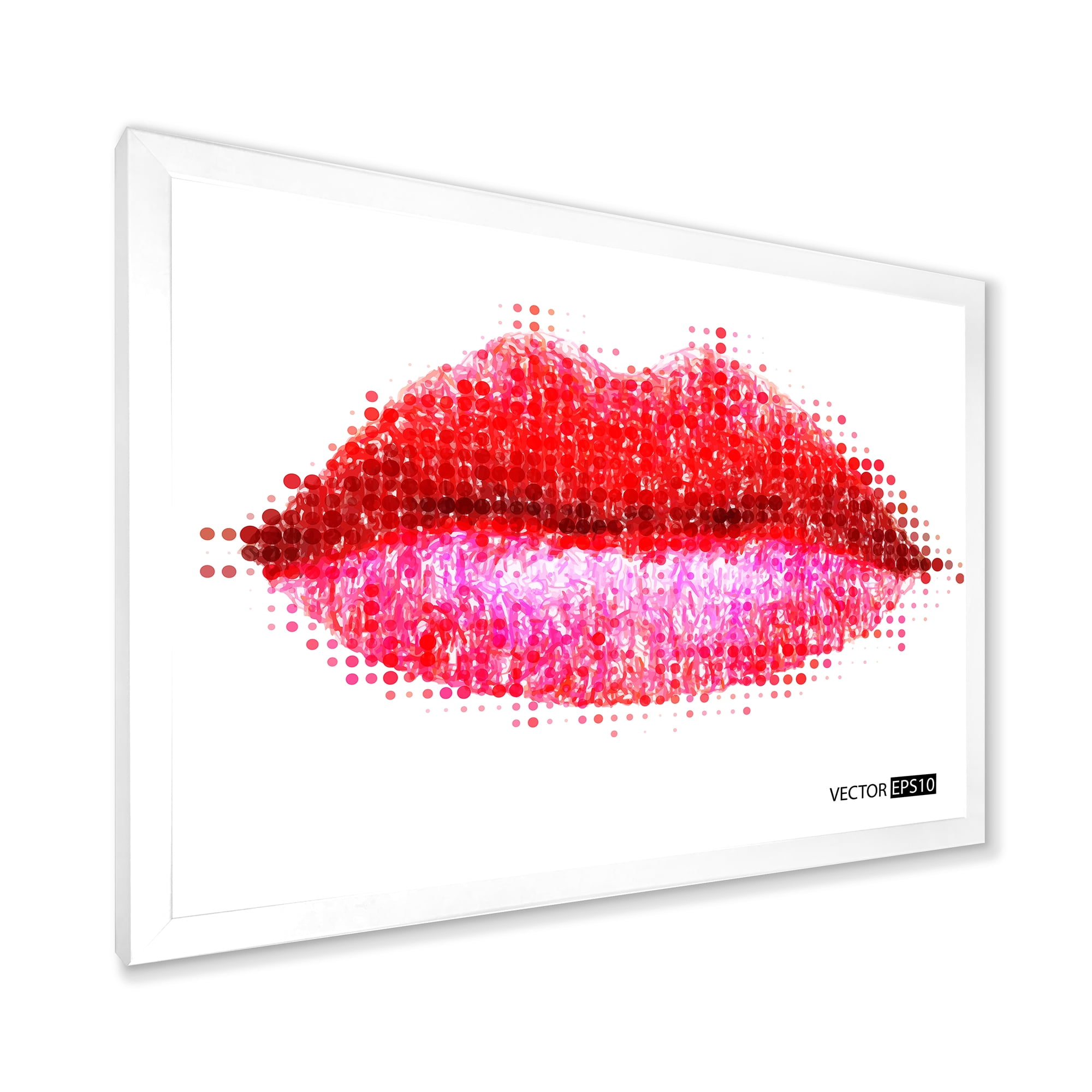 Designart 'Abstract Red Woman Lips in Pixels' Modern Framed Art Print