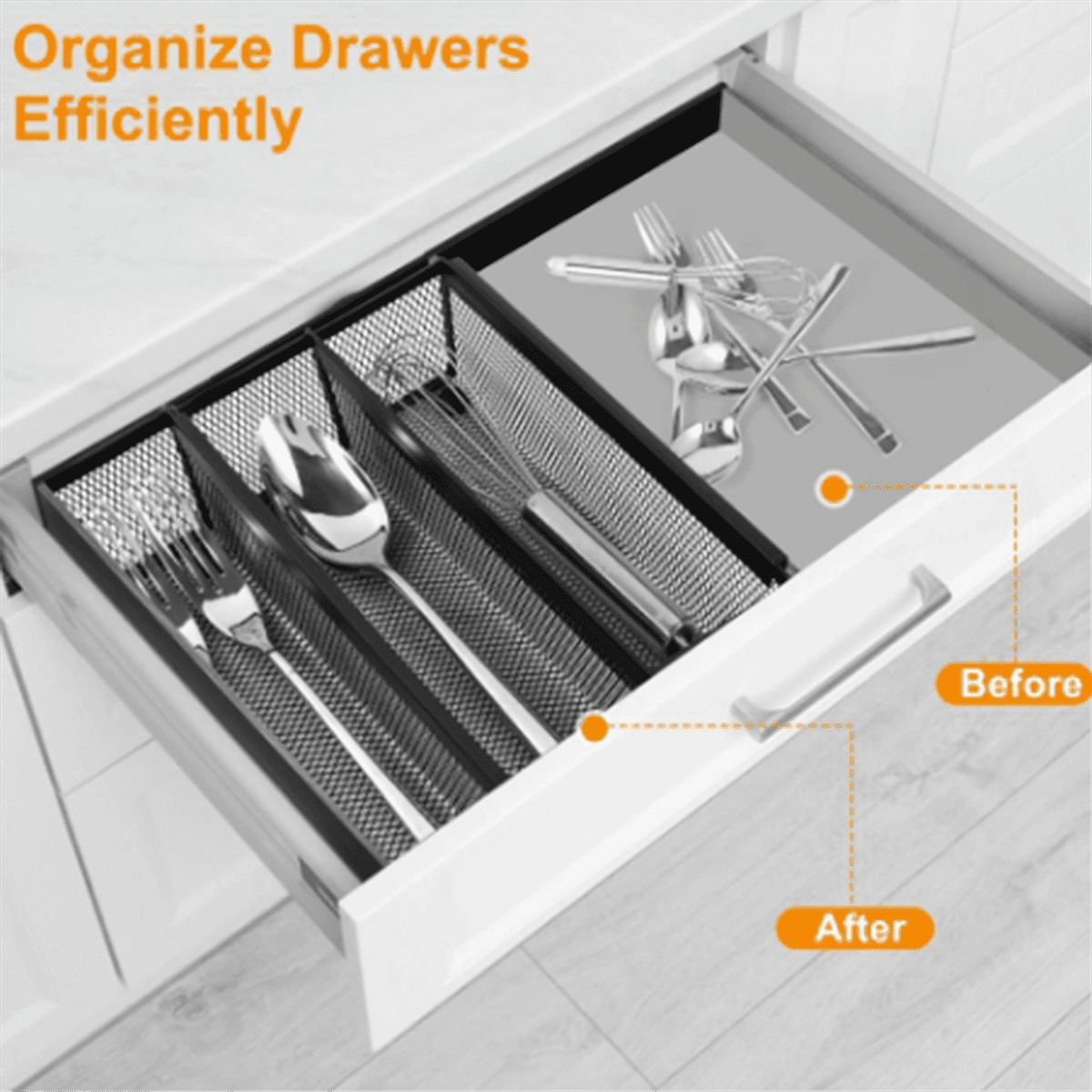6pcs Drawer Organizer,Silverware Organizer for Kitchen, Utensil Cutlery Tray Mesh Metal Organizer