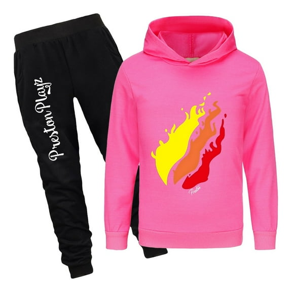 Preston Playz Kids Hoodie and Pants Set Boys Girls 2 Piece Flame Pullover and Joggers Outfit Game Clothing for School Play Gifts