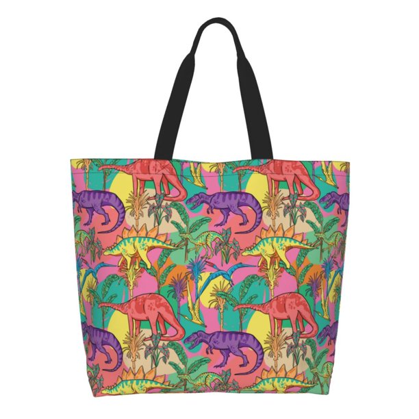 Balery Colorful Dinosaur Bolsa Tote Estilo Estético con Cremalleras, Bolsa de Hombro, Bolsa de Compras Grande y Plegable
