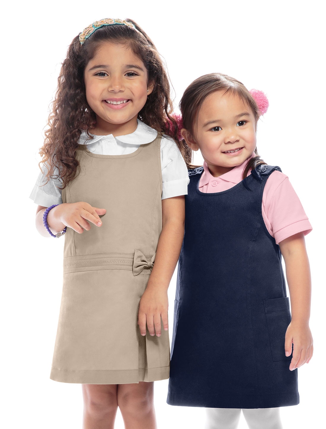 Polo Assn 2 Pack Girls' School Uniform U.S Sleeveless Khaki Jumper Dress