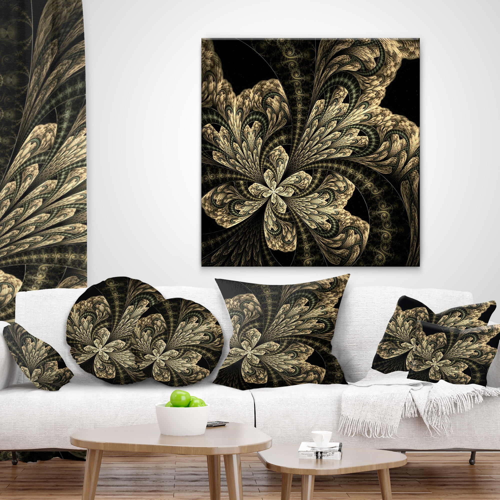 Designart Symmetrical Large Brown Fractal Flower - Floral Throw Pillow - 16x16