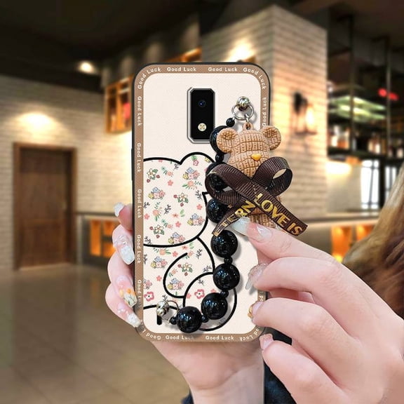 ABL-Phone Case For BLU View4, soft case silicone Waterproof Dirt-resistant cute Skin-friendly feel Black pearl pendant protective case Cartoon Anti-knock Bear bracelet Simplicity