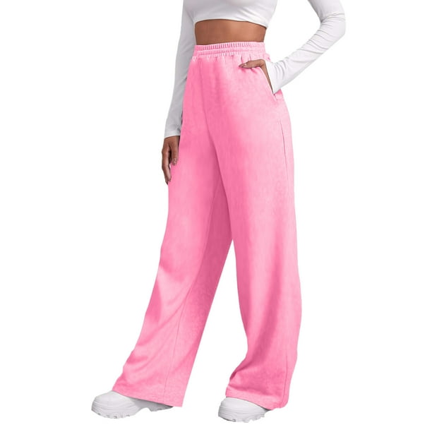 Pantalones de chándal con forro polar para mujer: cintura alta, pierna ancha y bolsillos; poliéster ligero para primavera/otoño; diseño con lazo delantero; informal/trabajo/yoga; tallas S-XXL.