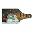 thumbnail image 1 of Christmas Cutting Board, Snowman with Santa Hat in the Garden with a Gift Box and Lantern Image, Decorative Tempered Glass Cutting and Serving Board, Wine Bottle Shape, Brown White, by Ambesonne, 1 of 1