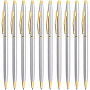 Cambond Ballpoint Pens, Slim Retractable Ballpoint Pen Black Ink Metal Pen Gift Mini Conical Ballpoint Pens Bulk (1.0mm) Medium Point 10-Pack (Silver)