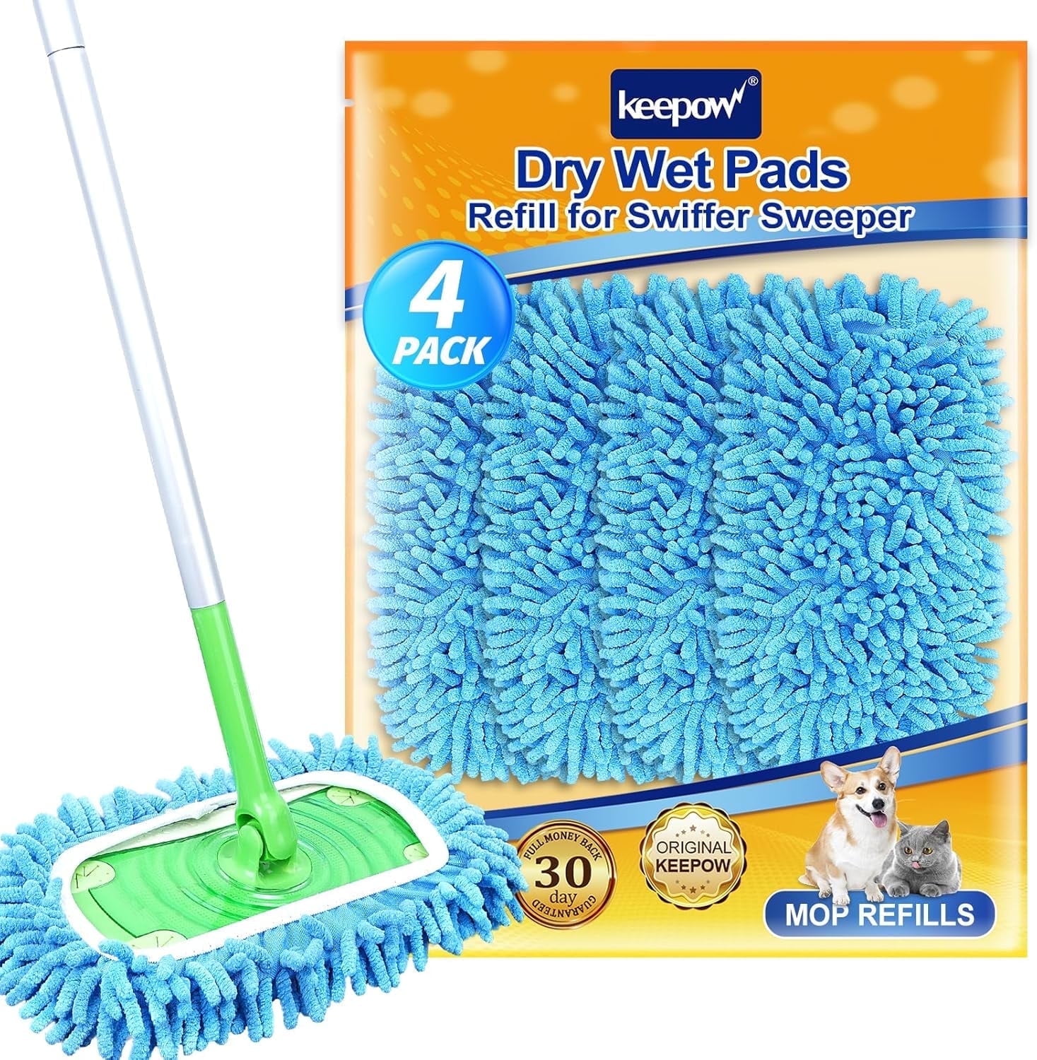 Reusable Wet Mop Pads For Swiffer - 4-Pack Dual Sided Fleece & Terry Cloth
