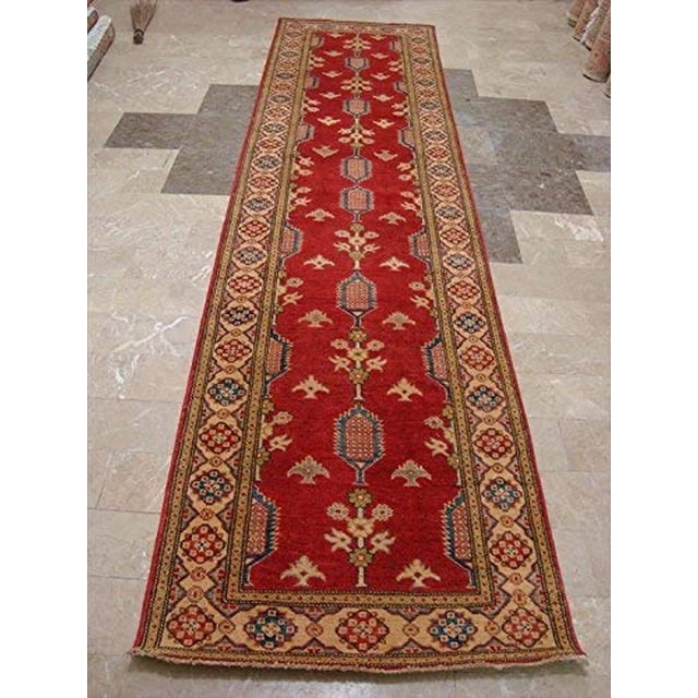 Super Kazak Caucasion Geometric Veg Dyed Mahal Hand Knotted Runner Rug (11.1 x 2.9)'
