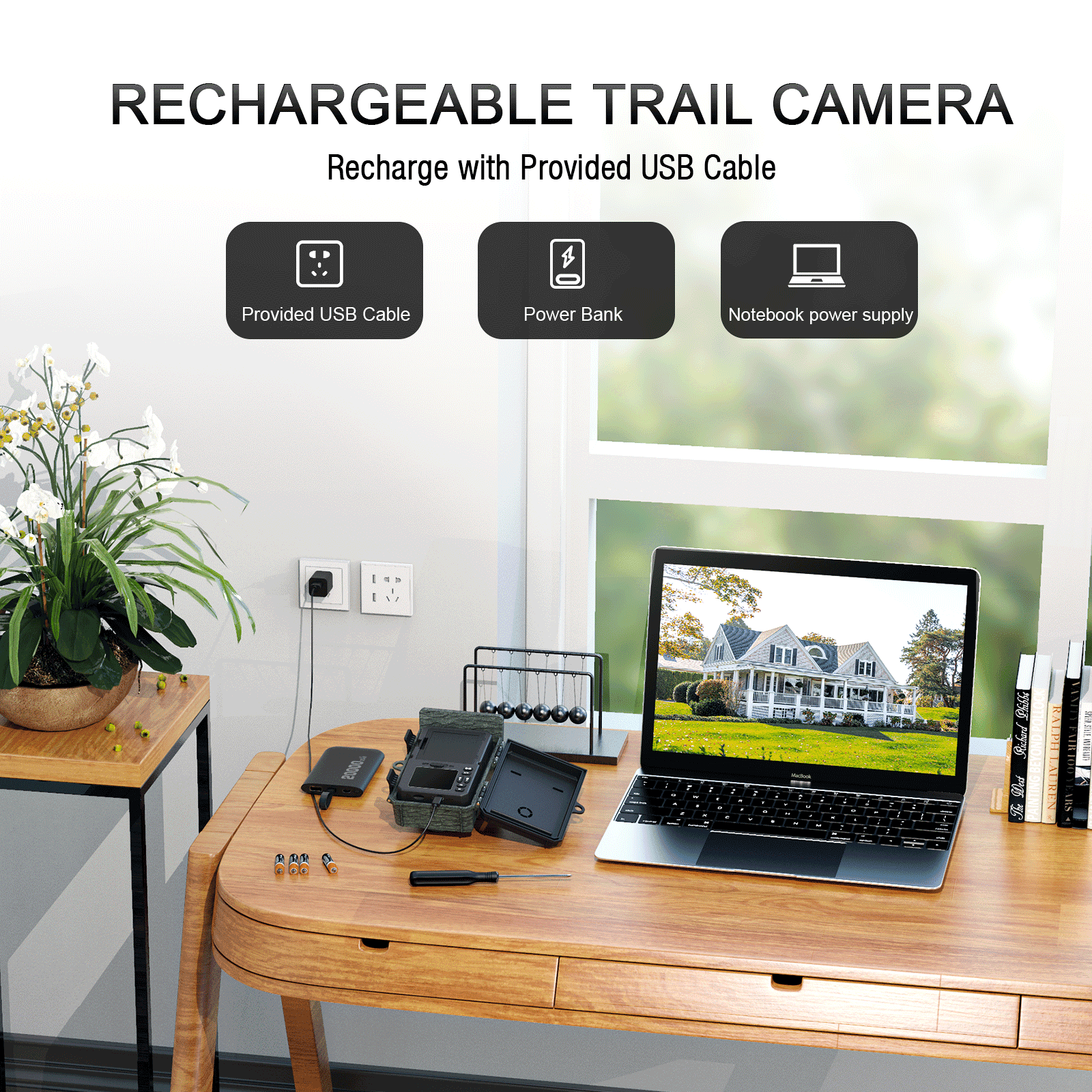 CAMPARK Solar Powered Trail Camera with SD Card Rechargeable 4400mAh 4K 48MP WiFi Game Camera with 0.1s Motion Activated Night Vision Waterproof IP66 for Wildlife Monitoring Hunting Trail Cam